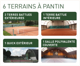 6 terrains � Pantin, Paris Est: 3 terres battues ext�rieures, 1 terre battue int�rieure, 1 quick ext�rieur